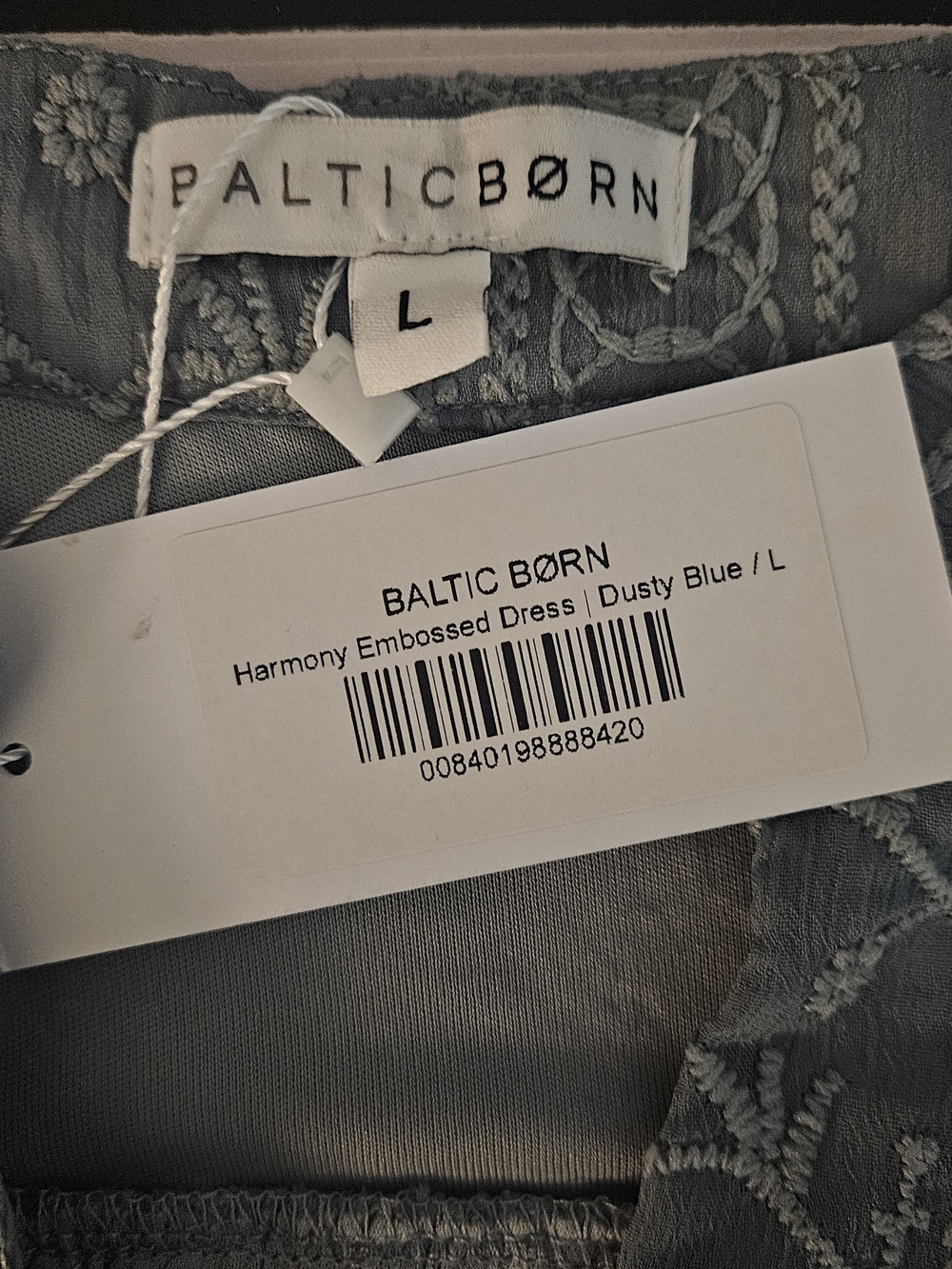 Baltic Born Harmony Embossed Dress Dusty Blue Large Boho Mini Dress NWT Cottage - Picture 9 of 11
